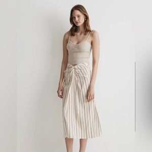 Madewell-Twist-Front Sarong Midi Skirt in Stripe- Size 8